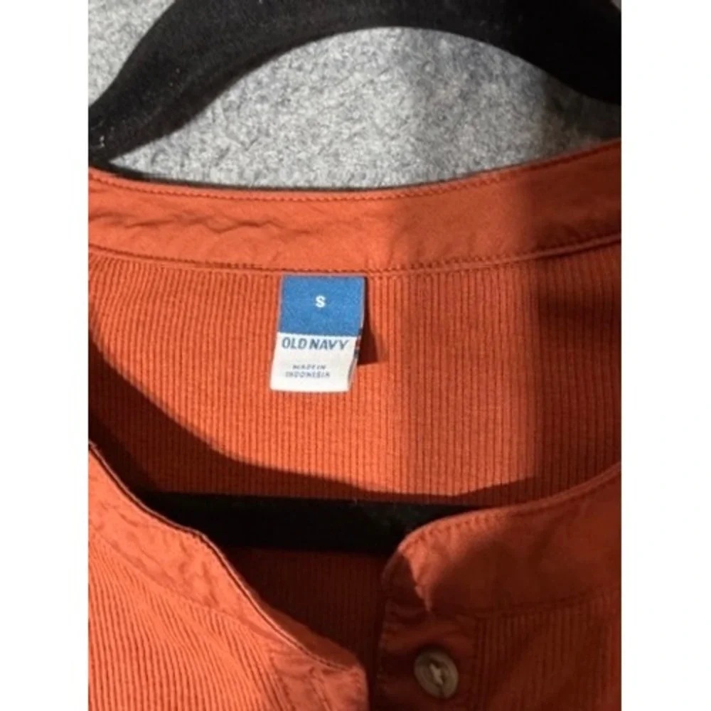 Old Navy Womens Small Rust Orange Ribbed Henley Puff Sleeve Top Boho Cottagecore
